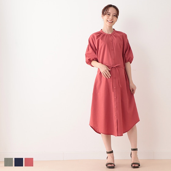 5分袖シャツワンピース